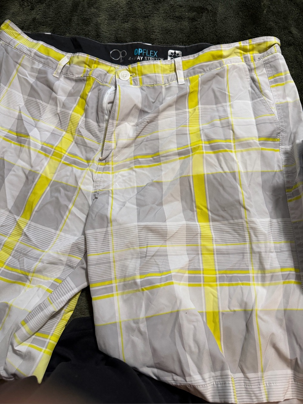 OP Men's Plaid Shorts in White, Yellow, and Gray